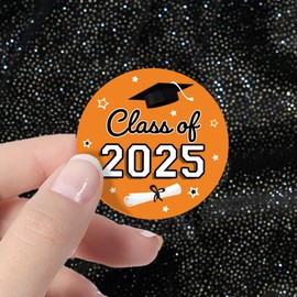 Orange Graduation Party Favors Stickers, Class of 2025 Graduation Envelope Seals, Candy Stickers - 40 Count