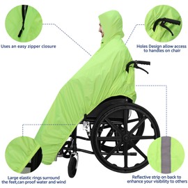 Anyoo Waterproof Wheelchair Poncho Cover Lightweight Rain Poncho Cape Shield with Elastics Provide Dry Protection for Wheelchairs, Green Yellow, One Size