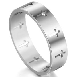 Jude Jewelers 6mm Stainless Steel Carved Christian Cross Religious Wedding Band Ring (Silver, 7)