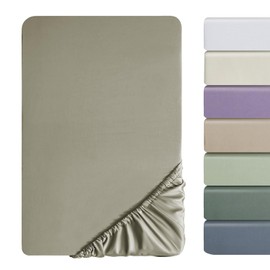 SOULFUL Satin Fitted Sheet, 180 x 200 cm, 100% Long Staple Cotton Bed Sheet, Fitted Sheet up to 25 cm Mattress Height, Suitable for Allergy Sufferers, Oeko-Tex Certified, MistSage