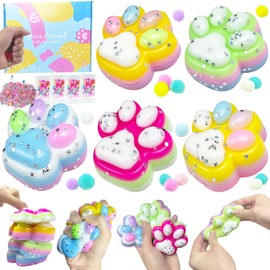 5PCS Taba Squishy Toy , DIY Cat Paw Squeeze Toys,Cute Squishies,Sticky Fur Ball,Jelly Paw Squishy Funny Fidget Toys Novelty Things Suitable for Adults