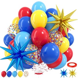 Red Blue Yellow Balloons,12 Inch Navy Blue with Boom Star Lightning, for Birthday Baby Shower Toy Inspired Story Carnival Theme Party Supplies
