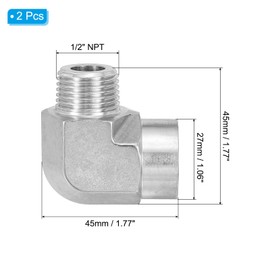 PATIKIL 90 Degree Barstock Street Elbow 1/2" NPT Male x 1/2" NPT Female, 2 Pcs 304 Stainless Steel Forged Pipe Fitting for Air Fuel Oil Water Pipe Hose, Silver