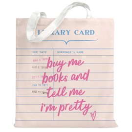 TiTkaiVi Pink Library Card Canvas Tote Bag for Woman, Birthday Gifts for Book Lovers Women, Reading Accessories, Librarian, Bookish, Readers, Library Present