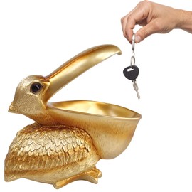 SanQing Creative Resin Statues Pelican Birds Statues Toucan Figurines Entrance Candy Keys Bowl Storage Basket Decor Ornament for Table Home Bar Office (Gold)