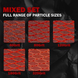 Pack of 50 Sandpaper 150 mm Velcro, 40/80/120/180/320 Grit 6 Holes, Red Sanding Discs Set for Random Orbital Sanders