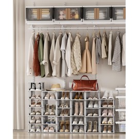 HAIXIN 10 Tier Narrow Shoe Rack, Shoe Rack for Closet, Small Shoe Rack Organizer for Front Door Entrance, Compact Stackable Shoe Storage Shelves Space Saving - Grey