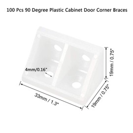 TOP-VIGOR 100Pcs Plastic Corner Bracket, Shelf Cabinet Door 90 Degree 4 Holes Angle Brackets 33 x 19 x 19 mm for Reinforce Right Angle Corner Brace Joints of Drawers Furniture
