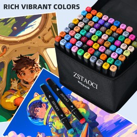 ZSTAOCI 80 Colors Alcohol Markers, Art Markers for Kids Adults Artists Coloring Painting Sketching, Dual Tip Brush and Chisel Tip Drawing Marker Set Perfect for Boys Girls Students Gift