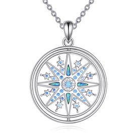 KZX North Star Necklace S925 Sterling Silver Blooming Star Pendant Neckalce for Women Jewelry Gifts for Mother Wife Blue Compass Necklace, Normal, Sterling Silver, No Gemstone