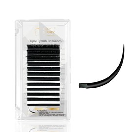 Costory Ellipse Flat Eyelash Extensions Split Tips Single Eyelash Extension Supplies Professional Light Soft Natural Matte Black Individual False Lashes Extension(Thickness 0.2mm D Curl 14mm）