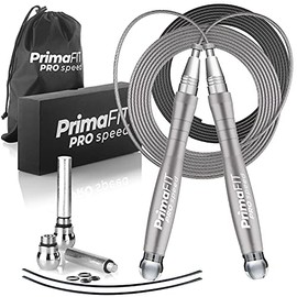 PrimaFIT Pro Speed Jump Rope for Adults, Weighted Skipping Rope for Boxing | Adjustable Jumping Rope for Fitness Workout & CrossFit Exercise, Double U