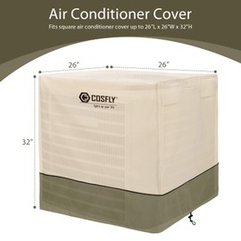 COSFLY Air Conditioner Cover for Outside Units-Durable AC Cover Water Resistant Fabric Windproof Design Square Fits up to 26 x 26 x 32 inches