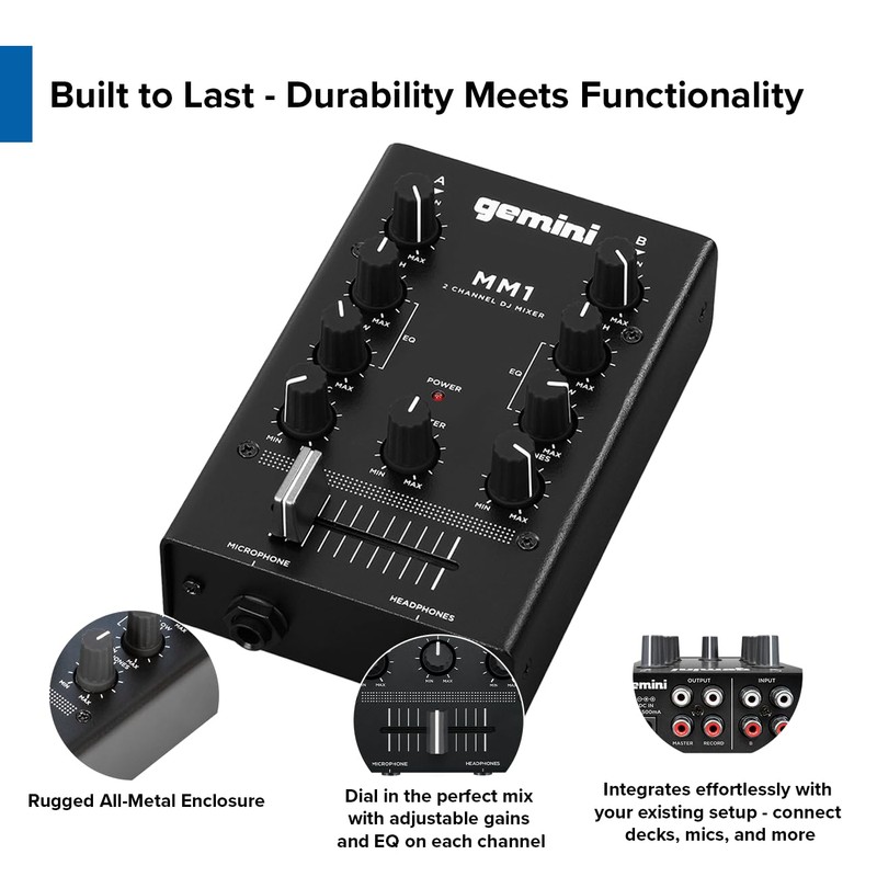 Gemini Portable 2-Channel DJ Mixer – Pocket-Sized Mini Audio Mixer