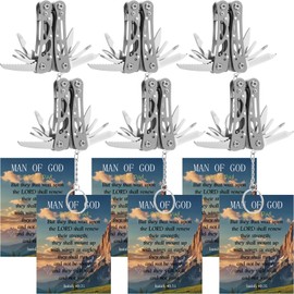 Lanties 6 Pack Mini Multitool Pliers with Man of God Cards, Steel