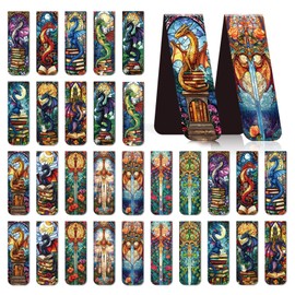 Dragon Sword Bookmark Magnetic Gifts - Wxiben 30 Pcs Stained Glass Window Dragon Bookmarks Magnets Fantastic Book Marks Page Marker Clip Gift for Women Men Students Teacher Reading Bookish