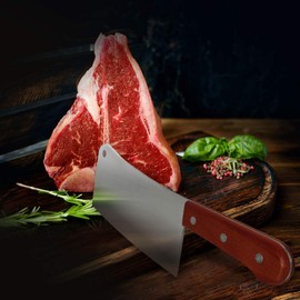 Professional Meat Cleaver - Stainless Steel Chopper with Natural Wood Handle Heavy-Duty Professional Butcher Knife Perfect to Cut and Chop Meat, Bones, Vegetables(8" blade / 14.5" total)