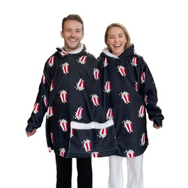 Jongdari Couples Hoodies Pajamas, Oversized Two Person Hoodie Couple Sweaters Funny Popcorn Matching Hoodies - Black