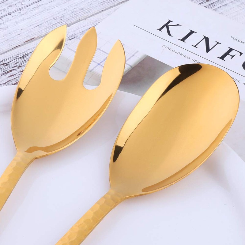 BISDARUN Gold 2 Piece Salad Servers Salad Serving Set Stainless