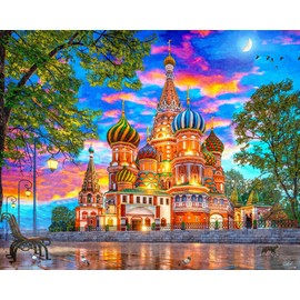 Majestic by Springbok - Sunset at Basil's - 1000 Piece Jigsaw Puzzle Illustration of St Basil's Cathedral at Sunset