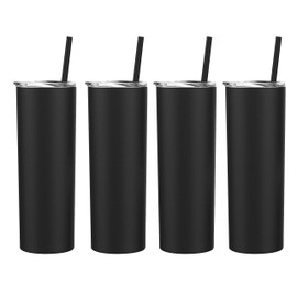 Maars 20 oz. Skinny Steel, Double Wall Stainless Tumbler (Black, 4 Pack)