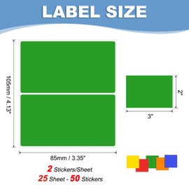 PATIKIL Color Coding Labels 3 x 2 Inch, 50 Pcs Rectangular Colored Labels Sticker Moving Stickers Tags for Inventory Packing Box, Green
