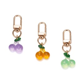 SKIAJEWL Cherry Bag Charm Acrylic Purse Charms Orange Purple Green Keychain Set 3PCS Pack Cute Clear Cherry Key Chain for Women Backpack Wallet Handbag Keyring Accessories Pendants OPG, Small