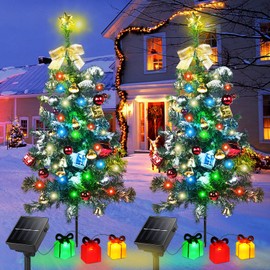 Aukora Solar Christmas Tree Lights Outside Decorations 31 in,8 Modes Christmas Lights Outdoor Waterproof with 23 Xmas Accessories & 3 Box Lights for Garden Pathway Cemetery Decor,2Pack
