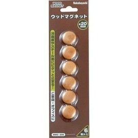 Nakabayashi WMG-206-NM Wood Magnets, 0.8 inch (20 mm) Diameter, 6 Pieces, Natural Wood Grain