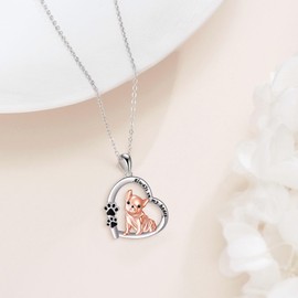AXOMY French Bulldog Gifts 925 Sterling Silver Heart French Bulldog Pendant Necklace Dog Jewelry Gifts for Women