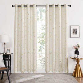Deconovo Blackout Grommet Constellation Pattern Foil Printed Curtains, Beige, 52W x 72L