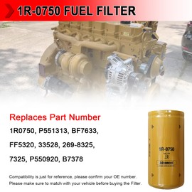 1R-0750 Diesel Engine Fuel Filter Fit for Chevy/GMC Duramax 2001-2016 LB7/LML/LMM, Replaces # 1R0750, P551313, BF7633, FF5320, Pack of 1