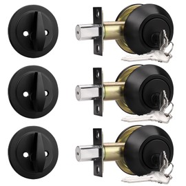 Probrico 3 Pack Black Single Cylinder Deadbolt Lock Set, One Sided Deadbolt Door Lock for Exterior and Interior Door, All Keyed Alike
