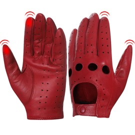 Harssidanzar Womens Leather Driving Gloves Lambskin Touchscreen Gloves Unlined GL009UK,Red,Size L