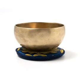 Tibetan Singing Bowl Hand-Hammered with Blue Lotus Motif and Wood/Leather Clapper -2134-L