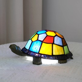 USA in Stock Tiffany Tortoise Night Light Stained Glass Decor Table Lamp for Children's Living Room Bedside Lamp with Bed DecorLamp Power(W): 25, Body color: OFU1190, Shade color: Multicolored