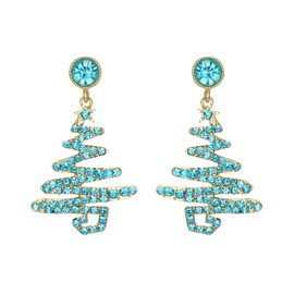 Clearine Christmas Earrings Sparkle Lightning Xmas Tree Star Rhinestone Dangle Earrings Jewellery Gift for Women Blue Topaz Gold-Tone