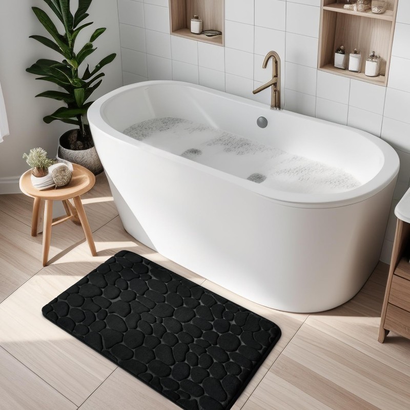 YIHOUSE Memory Foam Bath Mat Cobblestone Bathroom Rug Non Slip