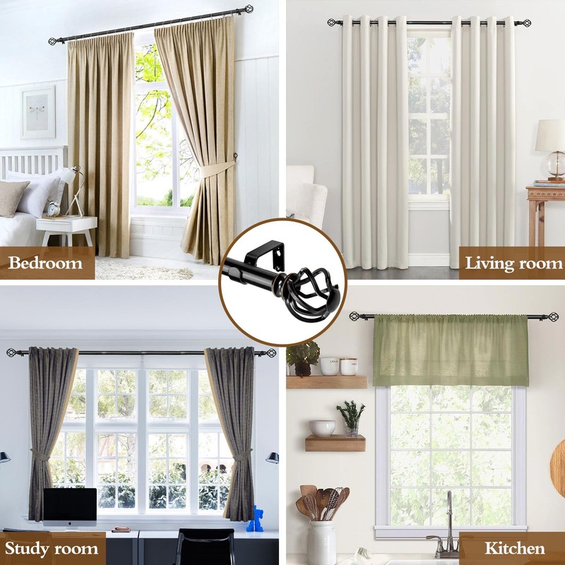 KAMANINA Black Curtain Rod for Windows 66 to 120 Inch