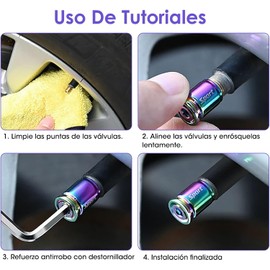 Juego de 4 Tapones para Llantas Antirrobo Valvulas Llantas Universales Protección Ideal para Coche, Camioneta Motocicleta Bicicleta Cubre Válvulas de Aluminio De Color