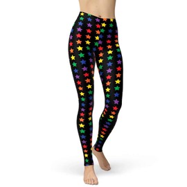 sissycos Women's Rainbow Printed 80s Leggings Buttery Soft Stretchy Pants (Small-Large, Colorful Stars)