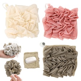 3 PCS Soap Bar Loofah,2 in 1 Bar Soap Loofah Pouch,Can Hold Soap,Effective Exfoliation,for Bathing (Khaki+ Beige+ Pink)