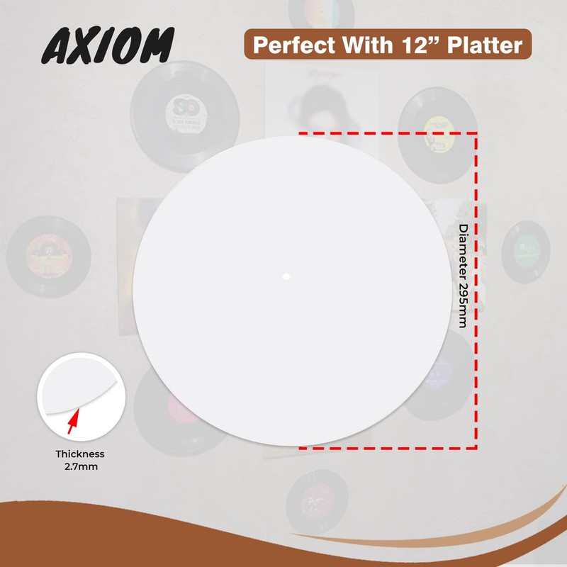 White Acrylic Turntable Mat, 11.75” Platter Slipmat for 12'' Vinyl