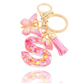mohito Keyring Letter Keyring with Initial Letters Pink Butterfly Key Ring for Girls, Pink+S
