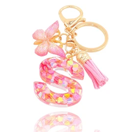 mohito Keyring Letter Keyring with Initial Letters Pink Butterfly Key Ring for Girls, Pink+S