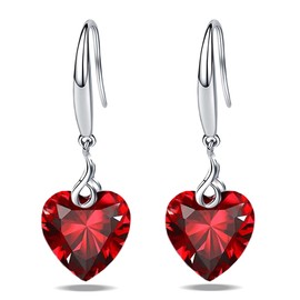 Heart Dangle Earring 925 Sterling Silver 5A Heart Cubic Zirconia Drop Earring for Women Silver Jewelry Gift for Wife (Heart Shape-Red)
