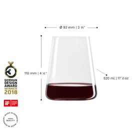 Stölzle Lausitz Red Wine Tumblers Power Set of 6, 17 1/2 oz – Modern Stemless Wine Glasses for Maximum Aroma – Flat Red Wine Glasses in Crystal Glass – Dishwasher & Break-Resistant, Made in Germany