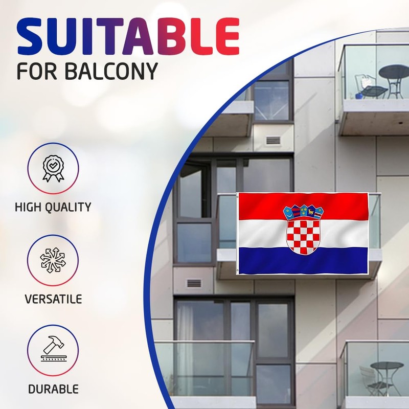 5x3ft Double Sided Croatia National Flag Banner with Two Brass