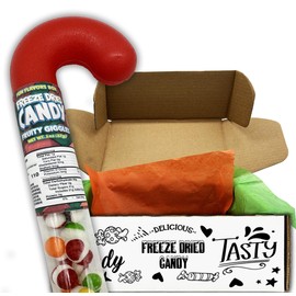 Freeze Dried Candy Giggles Filled 1 Giant Candy Cane Tube, Christmas Stocking Stuffers, Unique Festive Holiday Treats Gift Idea