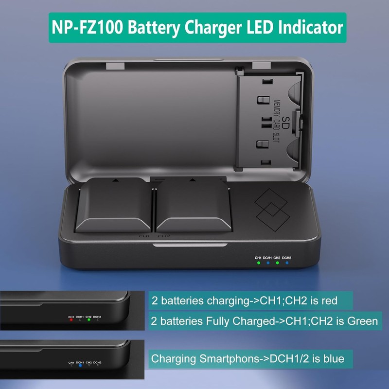 2 Pack NP-FZ100 Batteries with DB Dual Battery Charger for